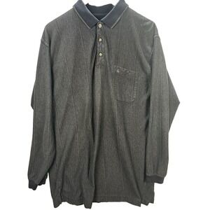 Knights Sportswear Polo Shirt Mens Large Gray Striped Long Sleeve Pocket Logo